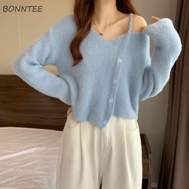 

Пуловеры для женщин однотонный дизайн шикарный корейский стиль Женский вязаный свитер Простой Универсальный Повседневный удобный весенни...