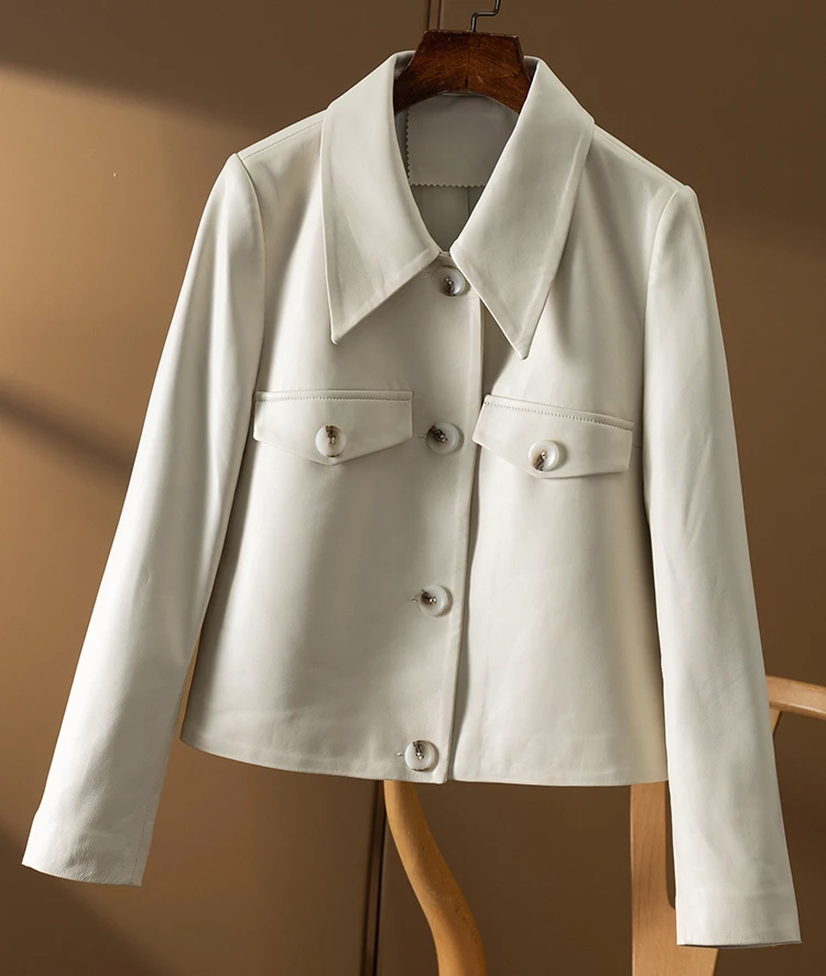 design fashion sheepskin crop top high-quality jacket women 2023 spring summer long sleeve coat enlarge