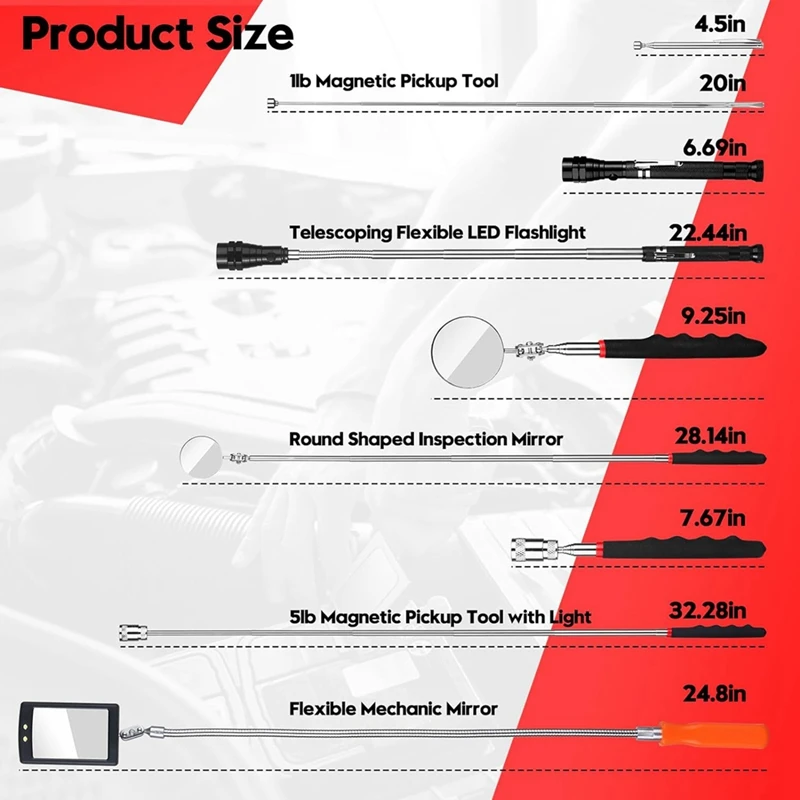 Набор телескопических магнитных инструментов магнитный фонарик с зеркалом для