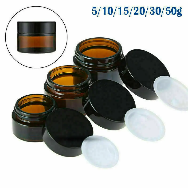 

20pcs 5ml/10ml/15ml/20ml/30ml/50ml Glass Amber Cosmetic Face Cream Bottle Lip Balm Container Jar Pots Makeup Vials