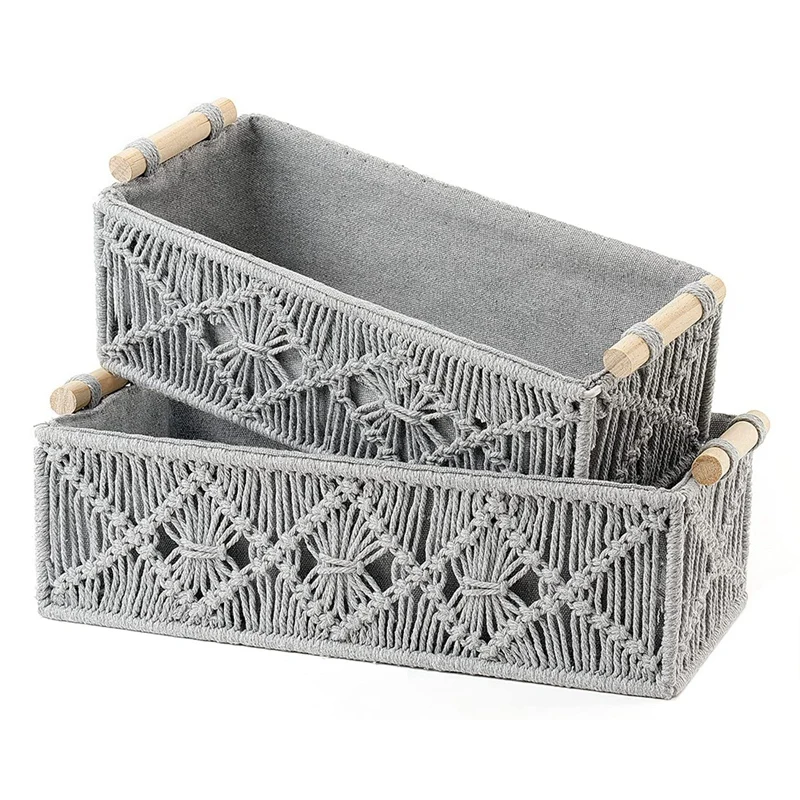 

2Pcs Storage Basket Bohemian Hand Woven Countertop Toilet Cabinet Storage Box Suitable For Bedroom Nursery Living Room