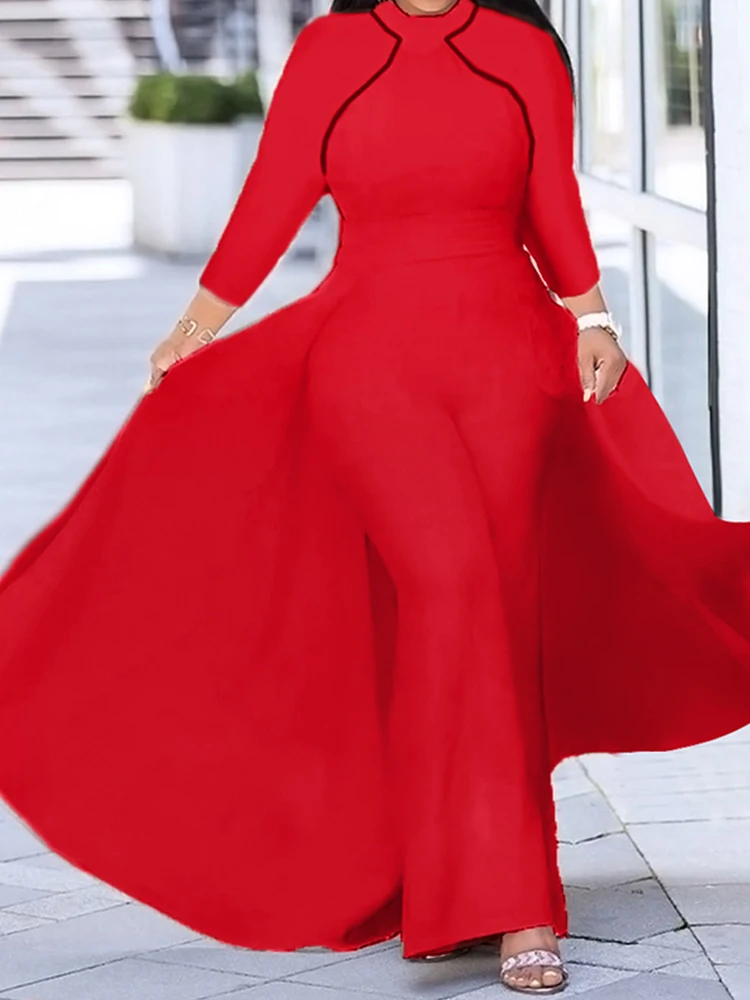 

VONDA 2022 Oversized Women Pantalon Femme Wide Leg Rompers Loose Office Overalls 3/4 Sleeve Playsuits Long Trousers Jumpsuits