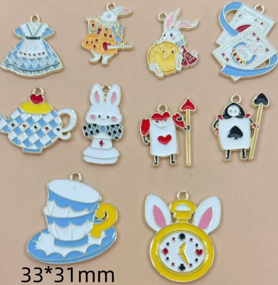 Фото Disney 10 шт. Алиса металлические эмалированные серьги-подвески DIY брелок ожерелье кулон браслет ювелирные изделия ручной работы фурнитура подарок №1