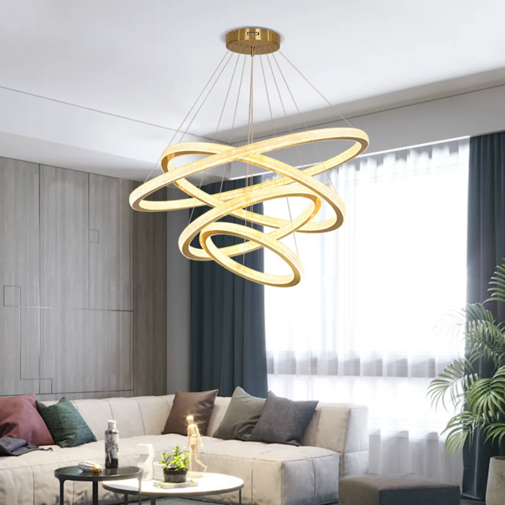 

Luxury Modern Nordic Chandelier Lighting Aluminum Round Rings LED Chandeliers For Living Room Villa Hall Restaurant Hanging Lamp