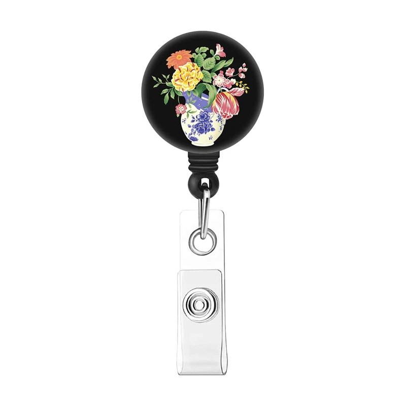 

Floral Badge Holder Alligator Clip ID Name Holder ID Badge Holder Retractable Reel 360 Spinning for Nurse Doctor Teacher