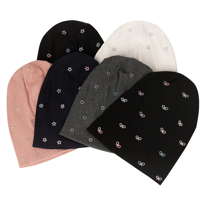 

Geebro Women Multicolor Ribbed Pearl Star skullies Beanie Casual knitted Soft Design Solid Bow Heart Bonnets Ladies Slouchy Hat