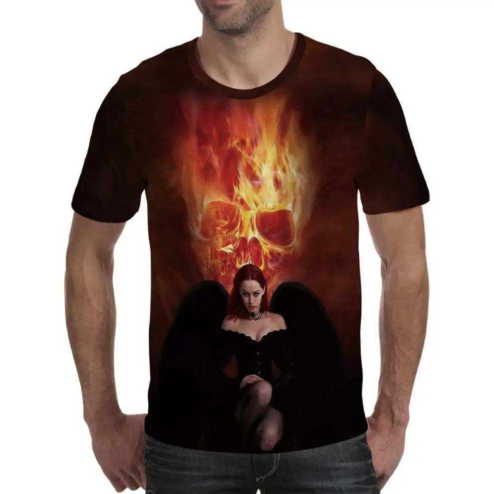 

Trendy Fashion Solid Color Men'S And Women'S Large Size T-Shirt Tops Simple Fire Fun Beauty Print Short Sleeves