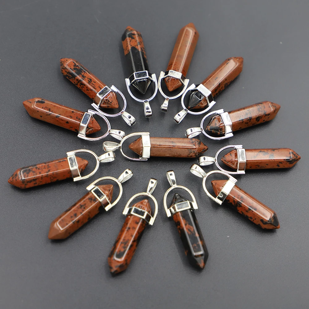 Natural Stone Gold Swan Pillar Hexagonal Pendant Necklace Fashion Mineral Healing Reiki Charms Jewelry Accessories  Making 24Pcs