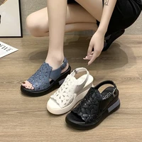 summer wedge shoes for women sandals open toe platform hollow flowers retro lady high heel buckle strap casual female sandalias