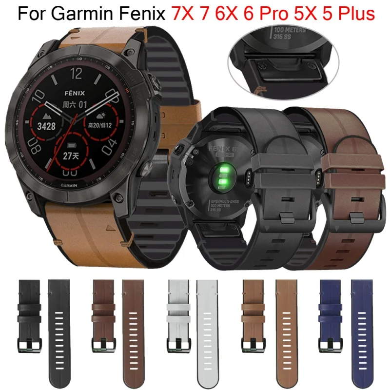 

Smart watch Strap For Garmin Fenix 6X 6 Pro 7X 7 5X 5 Plus 3 HR 945 Watch Bands 22 26mm Silicone Leather Quick Release Watchband