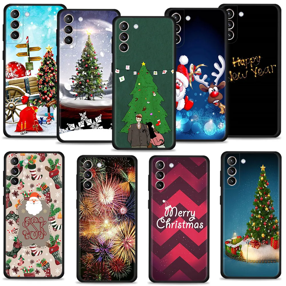 

Christmas Tree Couple Santa Claus Case For Samsung Galaxy S22 S21 S20 FE Ultra S10 S9 S8 Plus S10e Note 20Ultra 10Plus Shell