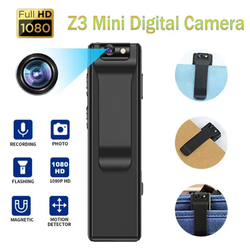 

1080P Portable Back Clip Design Mini Camera 6 Hours Video& Audio Recording Rotatable Lens Outdoors LED Lighting Micro Camcorder