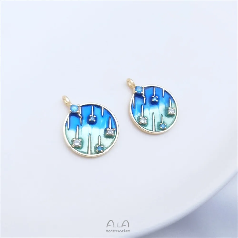 

14K gold drop oil Blue Planet Romantic Starry sky meteor zircon round brand pendant diy necklace pendant