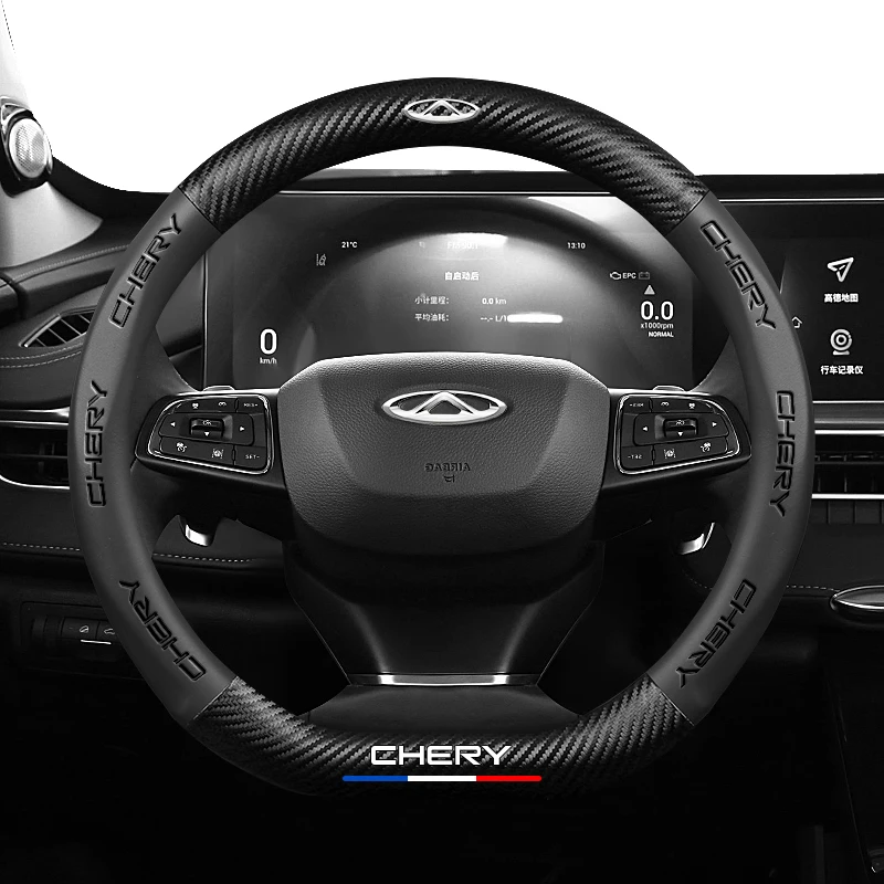 

Leather Car Steering Wheel Cover Non-Slip 38cm For Chery Tiggo 7 Pro 20-21 TIGHT 8 Plus 4 5 3 2 T11 5X Amulet Fulwin Ridge 5