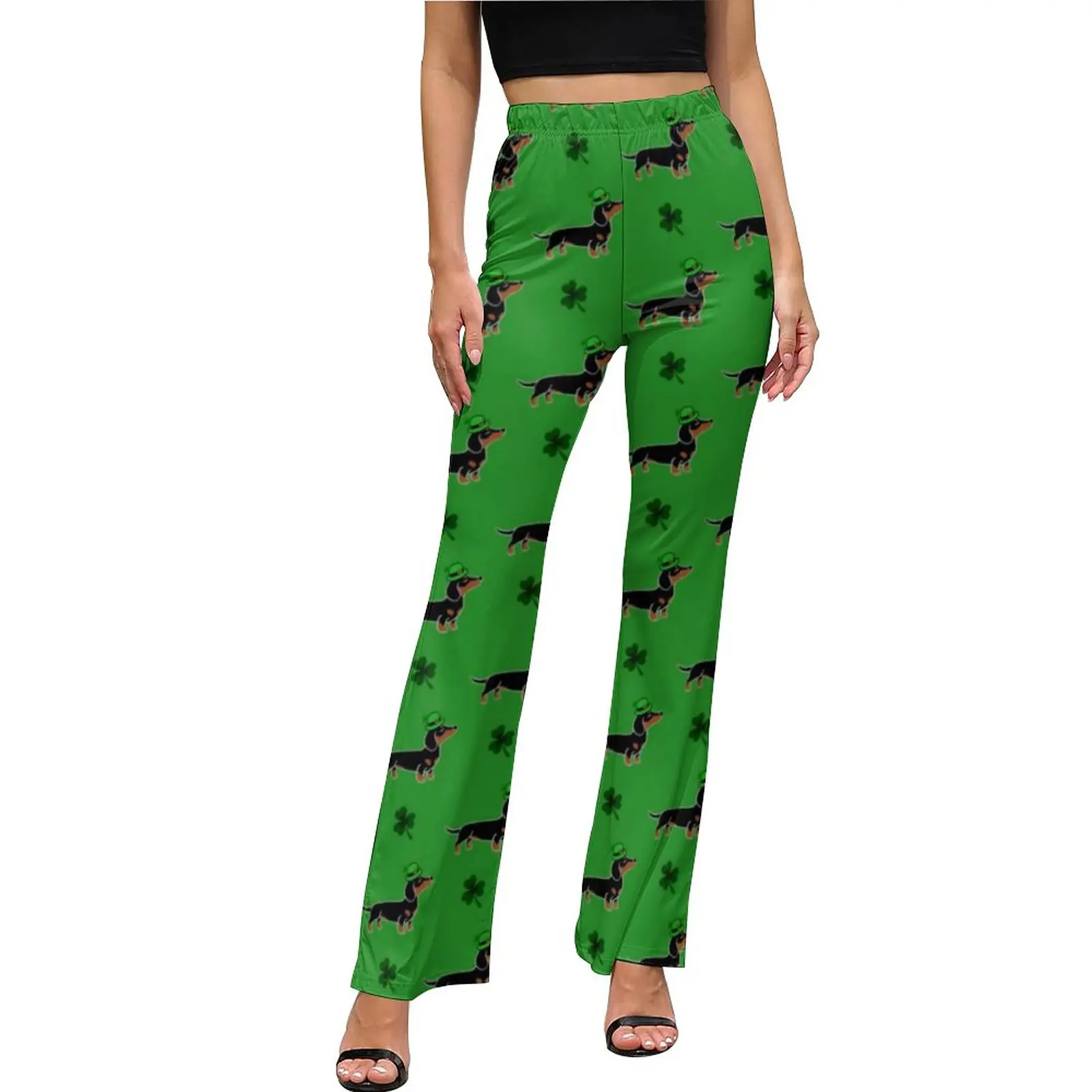 

Black Dachshund Casual Pants Summer St Patricks Day Classic Custom Flare Trousers Elastic High Waist Slim Stretch Fashion Pants