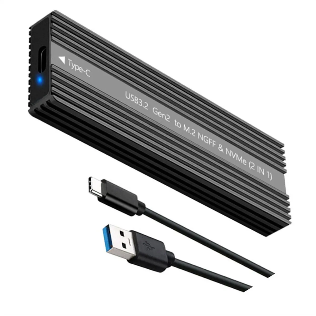 Фото НОВАЯ АКЦИЯ: Корпус для M.2 SSD USB 3.2 Type-C, металлический, с охлаждением, поддержка SATA/NVMe, для двух протоколов, модель B №3