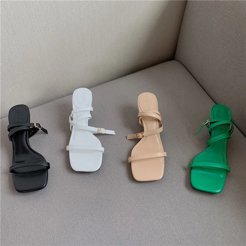 

Шлепанцы женские на низком каблуке, ПУ кожа, ПУ, сланцы, низкие тапки, тканевые, Нескользящие, обувь в римском стиле, 2022