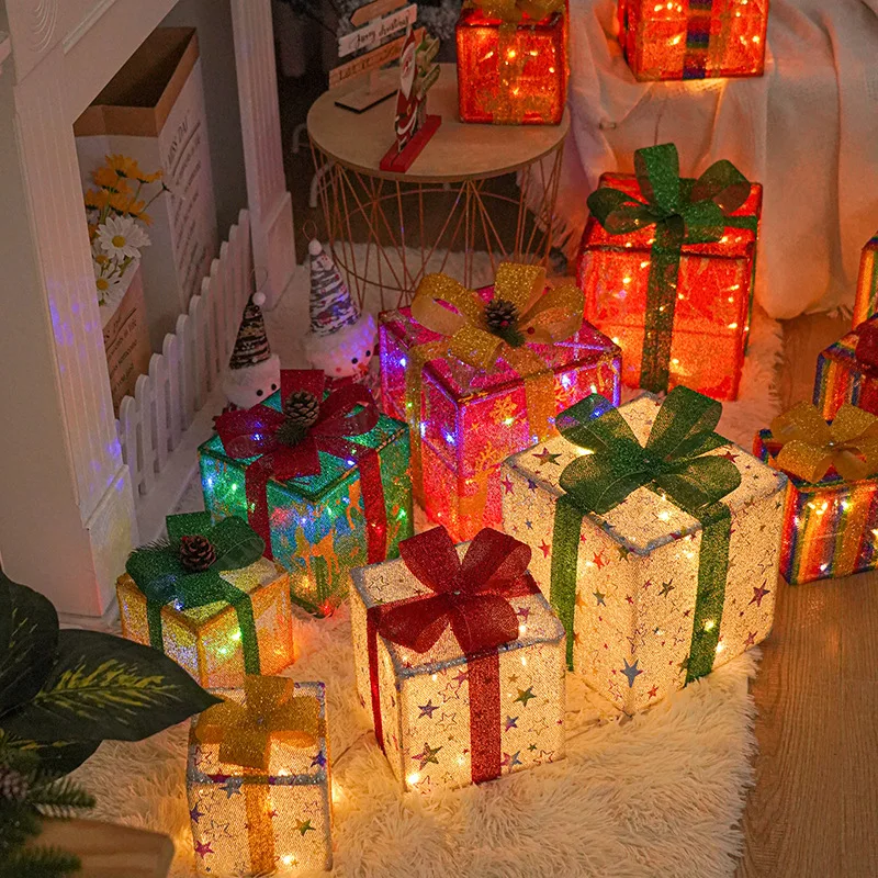 

Новые рождественские огни, рождественские конфеты, многослойные подарочные коробки, набор из трех предметов, праздничная Рождественская лампа, Подарочный декор, реквизит, украшения