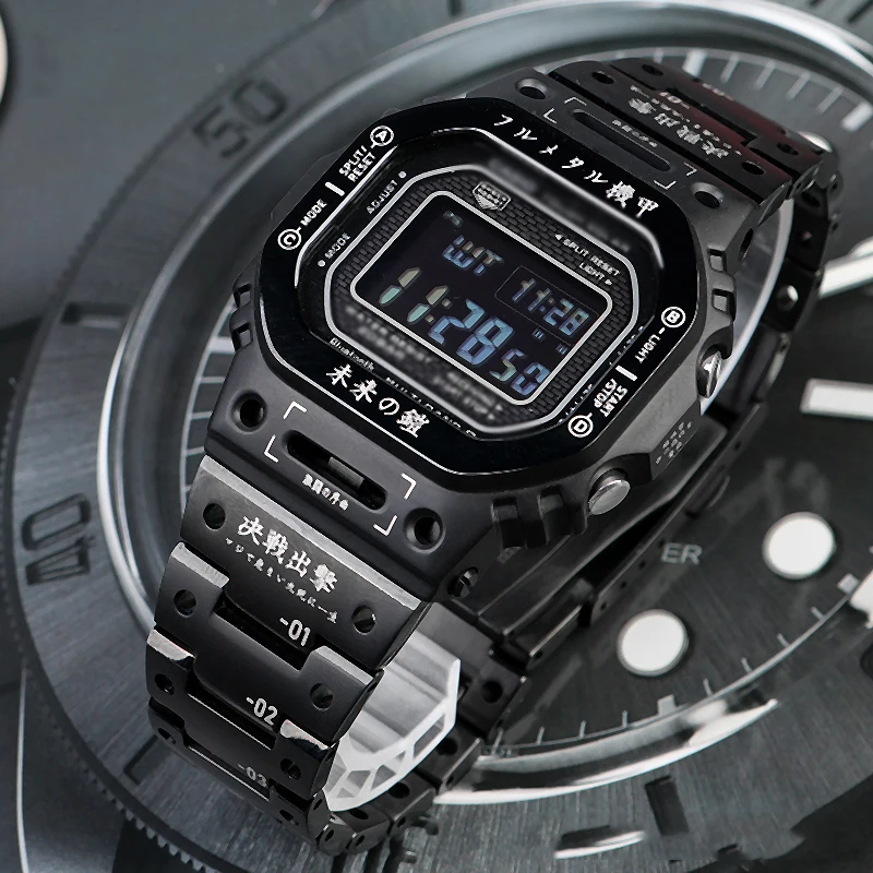 New G-SHOCK GWB5000 Titanium Alloy Case Strap Mechanical Style Robot Watchbands For Casio GMW-B5000 Black Metal Case+Strap