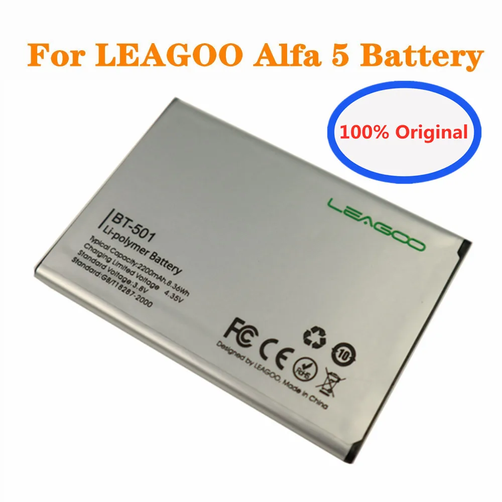 Новый аккумулятор на 2200 мА · ч, 100% оригинальный аккумулятор для LEAGOO Alfa 5 Alfa5 BT 501 BT501, высококачественный оригинальный запасной аккумулятор