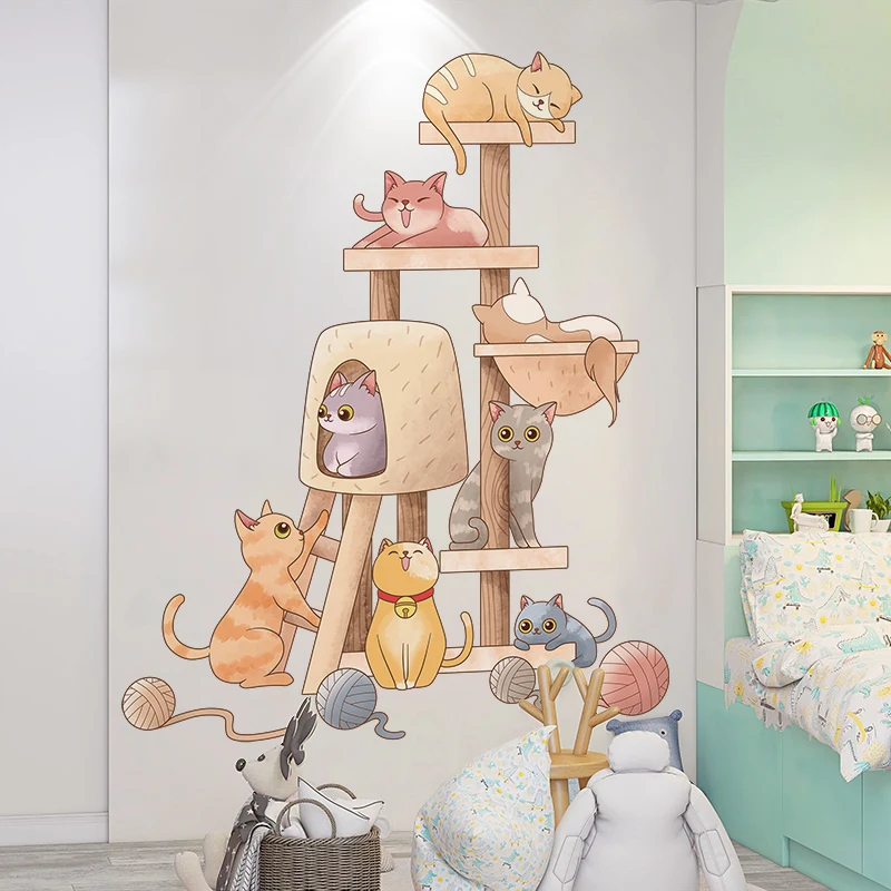 [Shijuekongjian] кошки животные наклейки на стену DIY мультфильм деревянная полка для