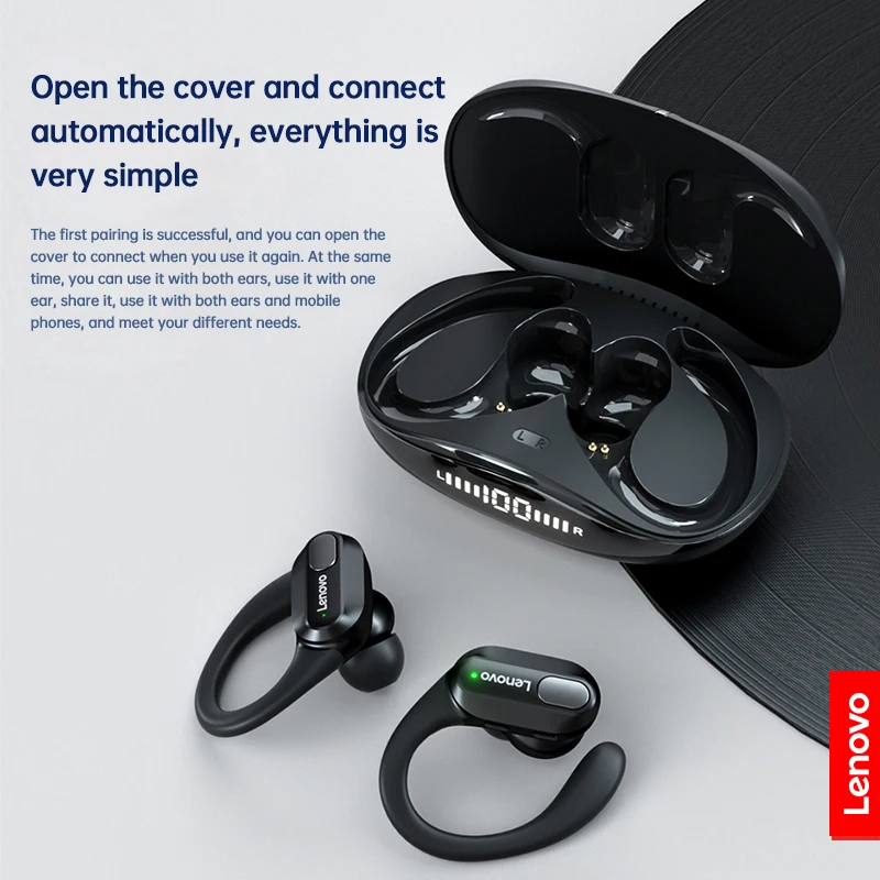 Беспроводные наушники Lenovo XT80, 5 шт., Bluetooth 5.4, с микрофоном, кнопочным управлением, шумоподавлением, с заушными креплениями (art.: 3920dbdd1f44b) - 3920dbdd1f44b