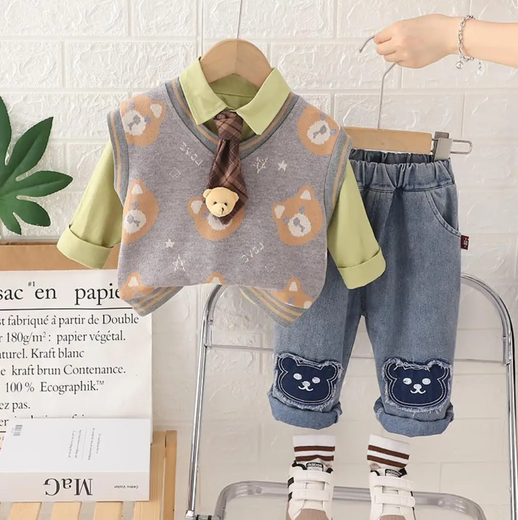 3 шт. спортивный костюм для мальчиков рубашка без рукавов и джинсы