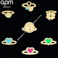 apm monaco luxury brand women%e2%80%99s jewelry s925 silver sterling new luck four leaf clover smiley love girly fashion ring elegant