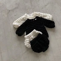 2022 autumn new baby girl long sleeve clothes set infant cute puff sleeve tops shorts 2pcs suit cotton baby boys pp pants set