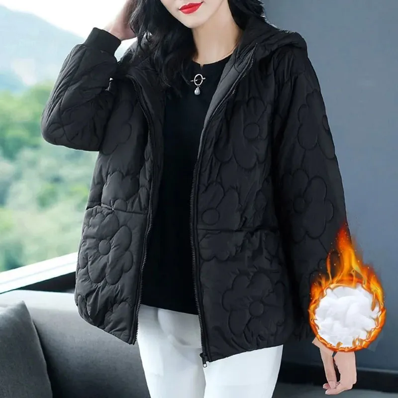Oversized Casual Hooded Windproof Thicken Cotton Padded Warm Coats Korean Big Size 4xl Winter Elegant Wear Jacket Parkas