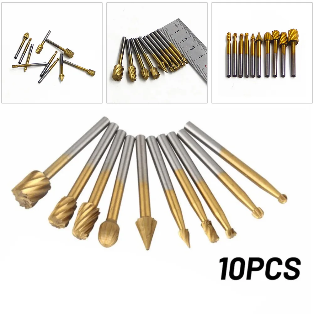 

10pcs Tungsten Carbide Burrs Rotary Burr Set 1/4 Head 1/8 Shank Die Grinder Bit Metal Wood Plastic Burr Bits Milling Accessories