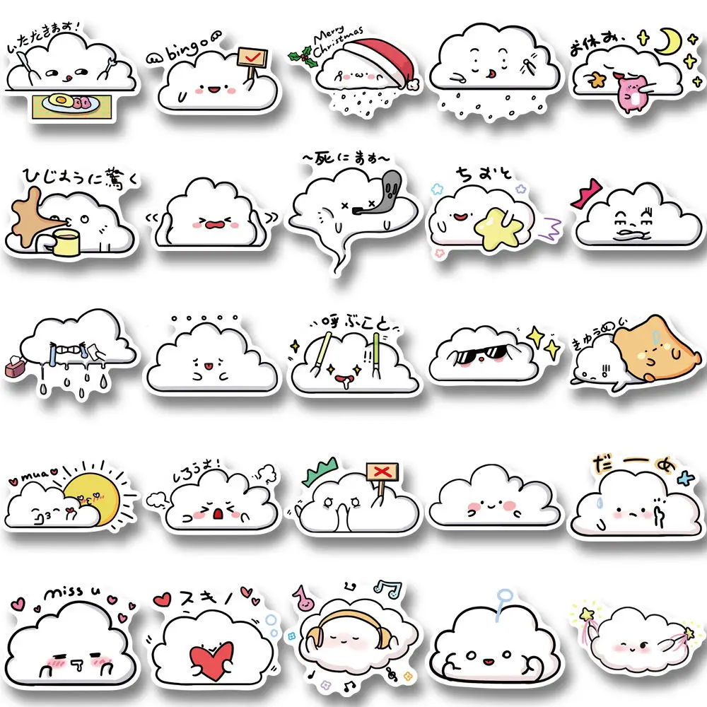 

50Pcs Cute Clouds Sticker Fridge Phone Mac Cup Computer Luggage Notebook Ipad Stationery Personalized Kawaii Stationery Stickers