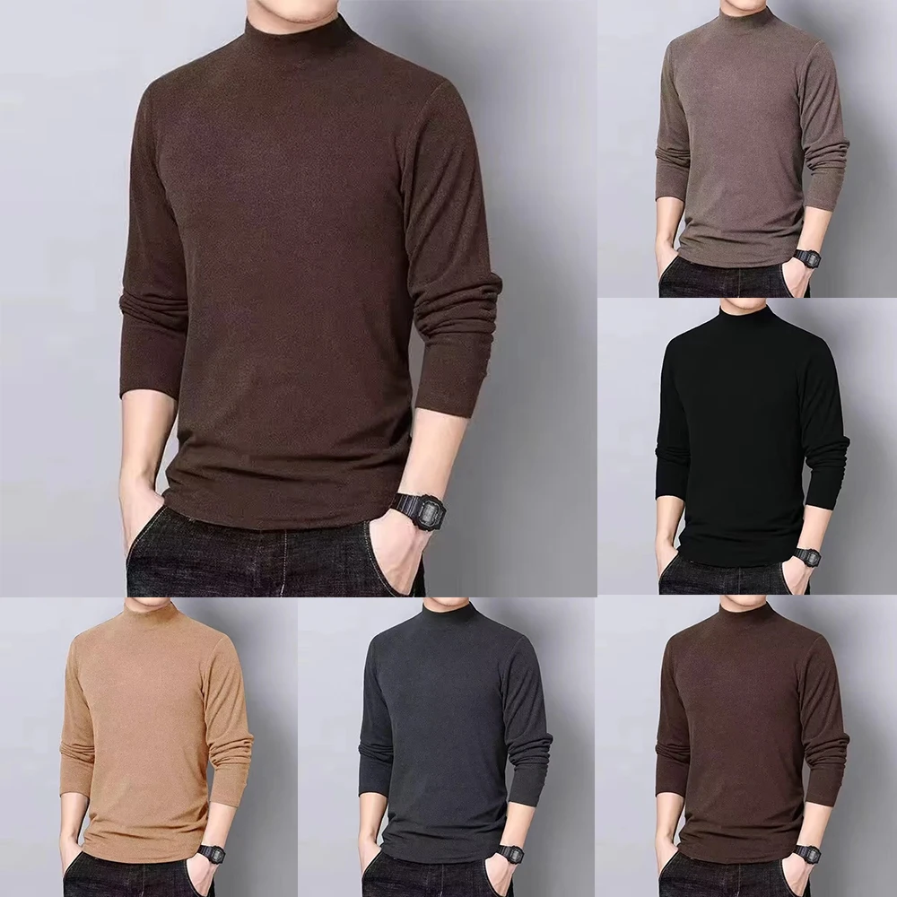 Thermal Underwear Men's Slim Winter Turtleneck Bottom Shirts Thick Warm Fleece Pullover Long Sleeve Tops Slim Base T-Shirt