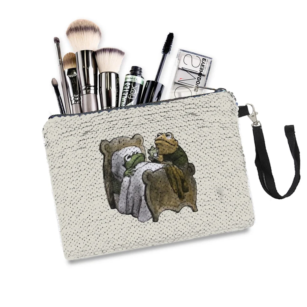 

Frog Toad Sequins Makeup Bag Cottagecore Rural Aesthetic Women Girl Glitter Portable Cosmetic Bag Small Pouchs Travel Storage