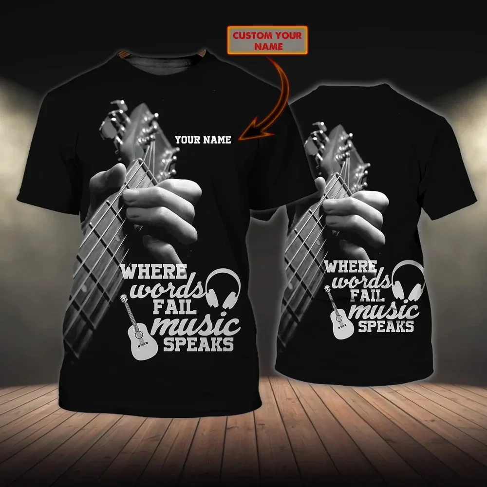 Летняя мужская футболка с персонализированным именем гитары 3D печатная Футболка