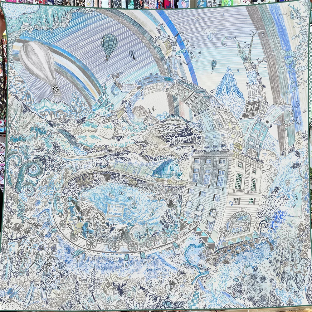 POBING 30% шелк 70% кашемировый шарф женский ручной скрученный океанский город принт