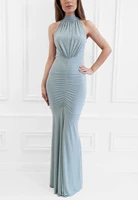 high halter neck ruched chiffion prom dress mermaidtrumpet evening formal dress with ribbon back