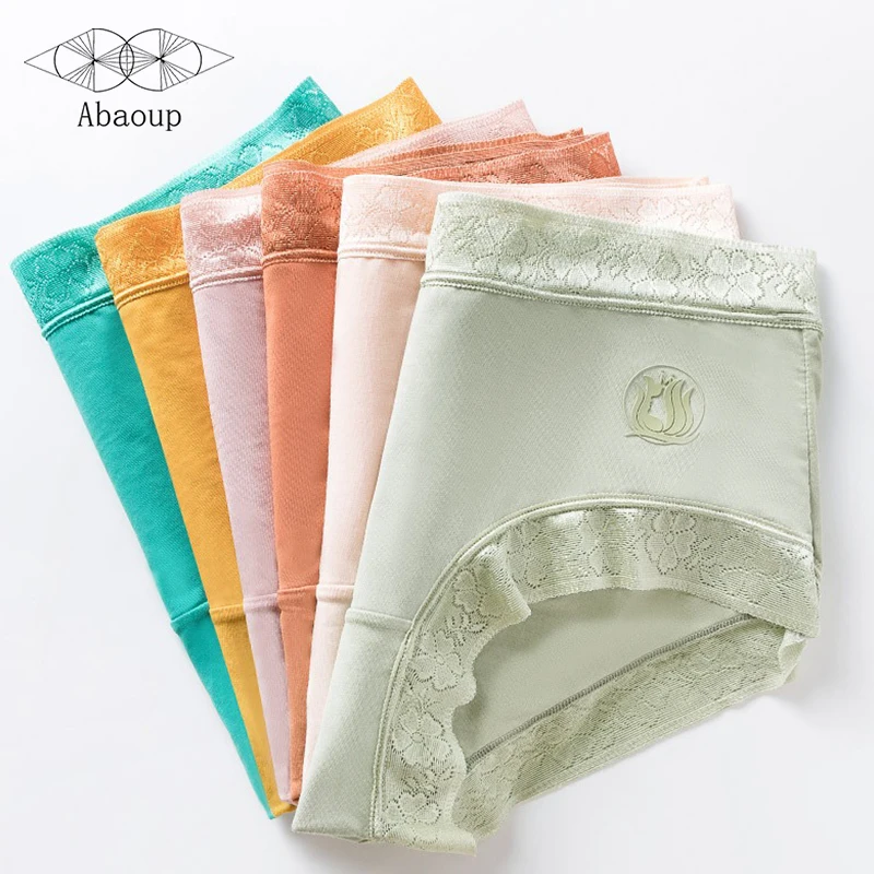 

Abaoup 4PCS Women's Underpant Briefs Mid Waist Lace Side Underwear Size M L XL Large size Female Panties Candy colors