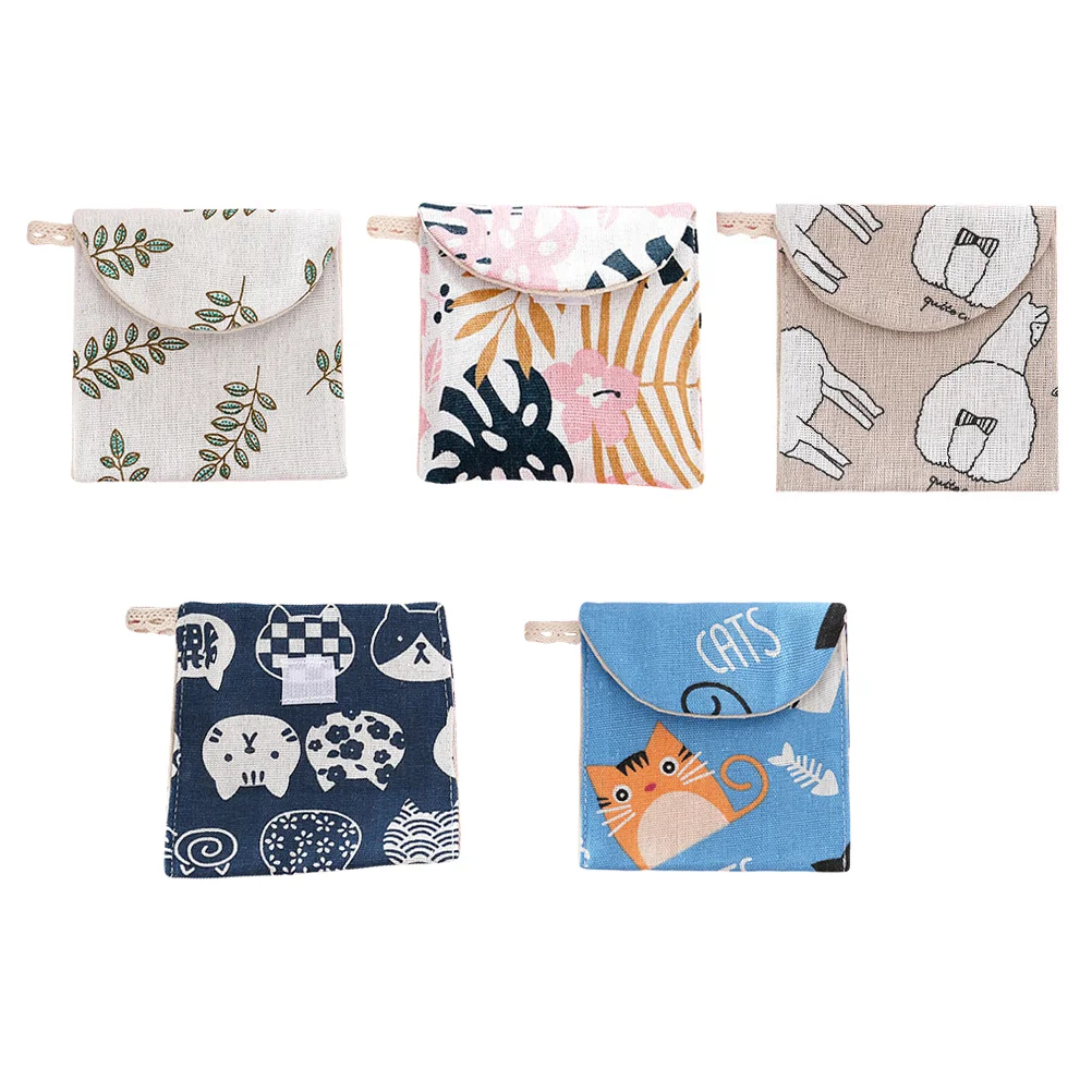 

5 Pcs Sanitary Napkin Storage Bag Nursing Pad Waterproof Tampon Pouch Girls Wallet Linen Portable