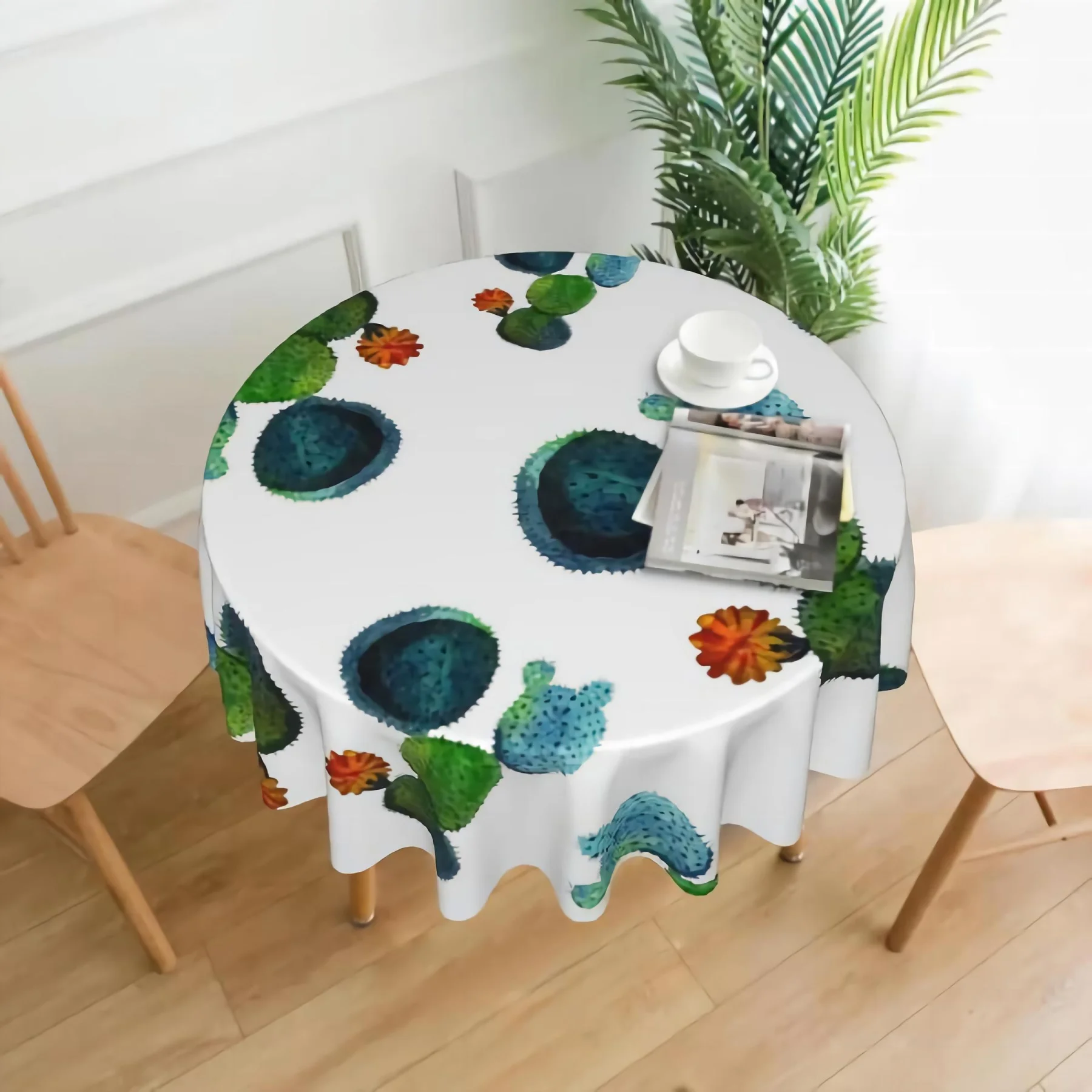

Plant Watercolo Cactus Tablecloth Watercolor Cactus 60 Inch Round Tablecloth Polyester for Party Picnic Tabletop Dining Room