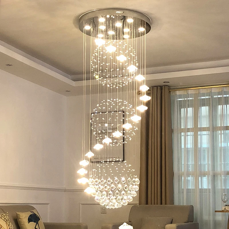 

Modern Long Staircase Crystal Chandelier Lighting Indoor Lighting Fixtures Hanging Lustre Cristal Loft Chandelier Lights