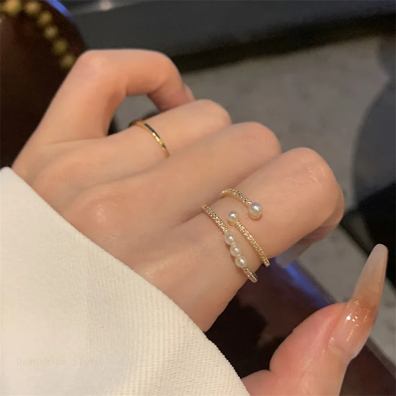 

Pearl Ring Female Fashion Personality Ins Niche Design Light Luxury Simple And Exquisite Two-piece Ring Opening Temperament