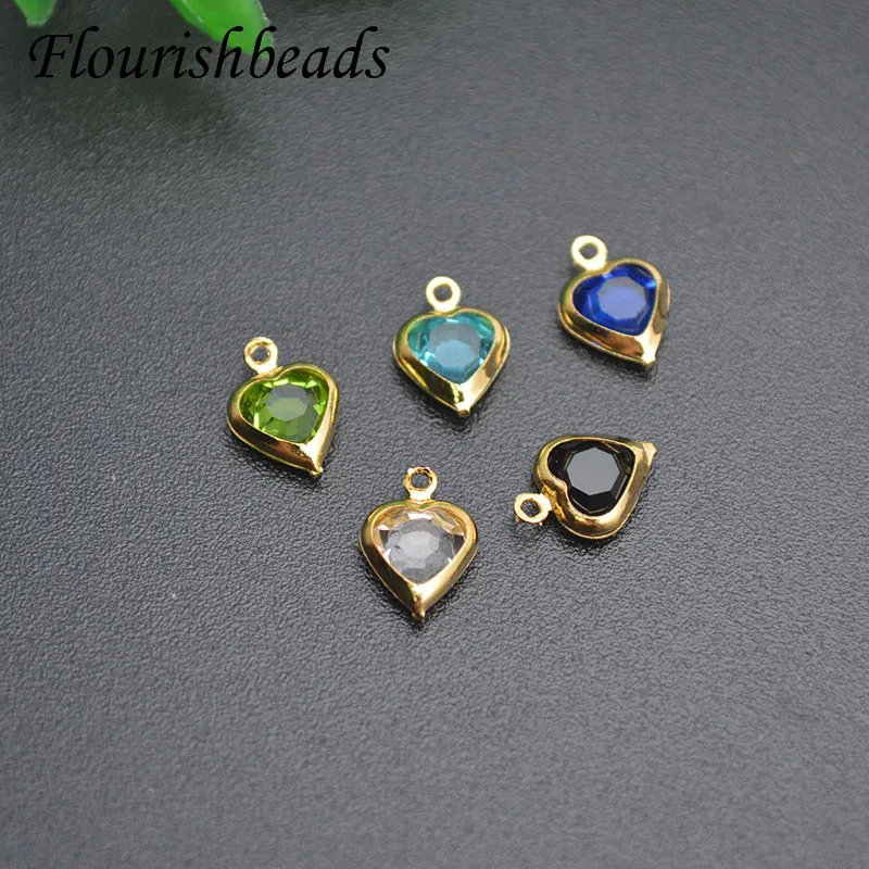 30pc Wholesale Bright Color Glass Crystal Gold Plated Heart Shape Bracelet Earring Cute Charms