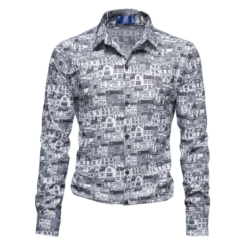Men's business casual long sleeve shirt printed loose high quality striped shirt fashion Korean shirt 2022 spring new product