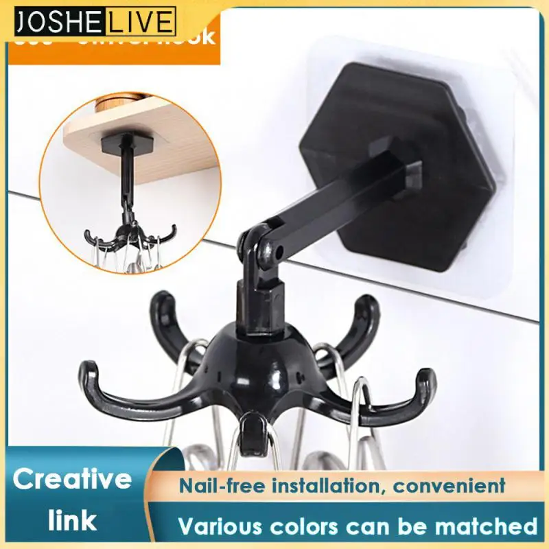 

Kitchenware Hanging Rack Punch Free Key Wall Holder 360 Degrees Rotated 6 Hooks Kitchen Hooks Household Bathroom Wall Mounted