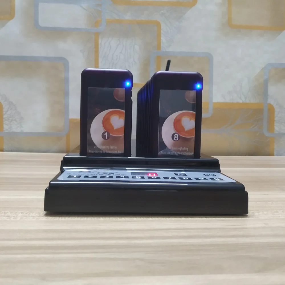 

Wireless paging system for restaurant queue pager calling device