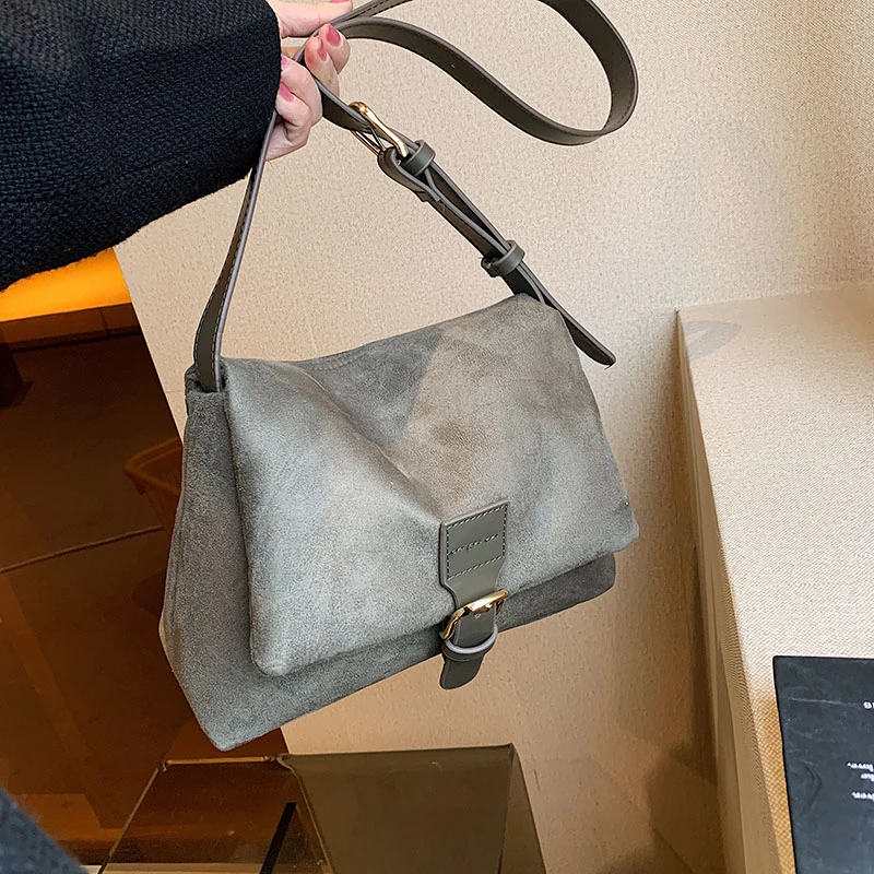 Vintage Women's Commute Totes Bag High Quality Suede PU Leather Shoulder Messenger Bags 2023 Simple Female Travel Handbags Brand