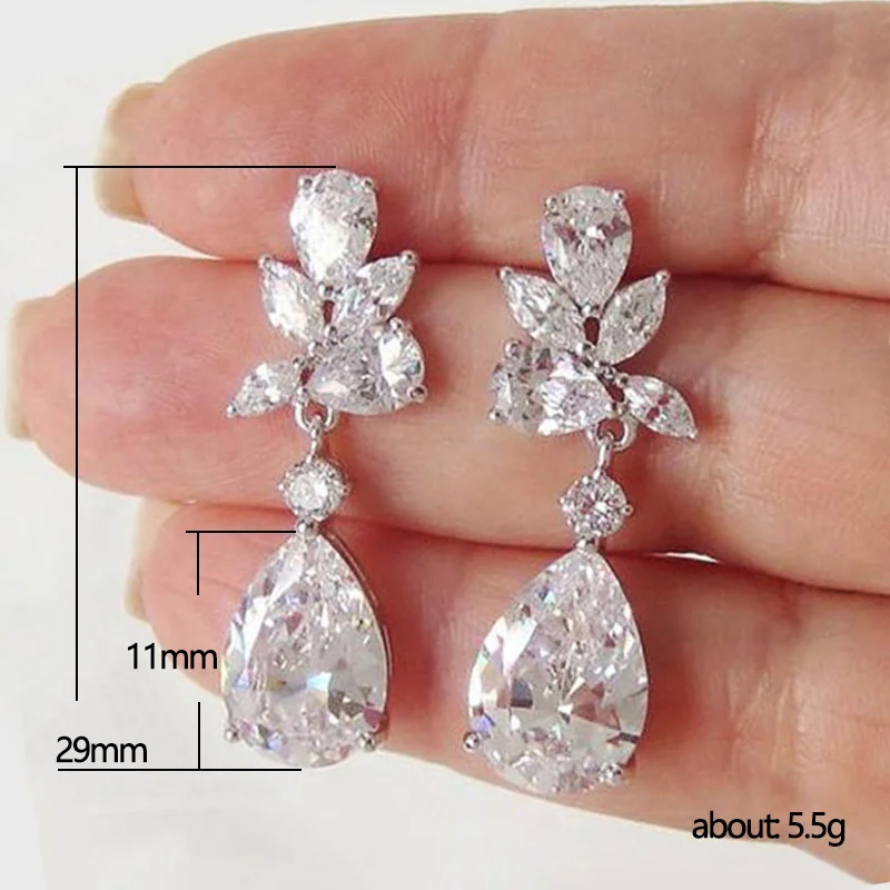 

New Transparent Cubic Zirconia Dangle Earrings Women for Engagement Wedding Graceful Lady's Earrings Party Fashion Jewelry