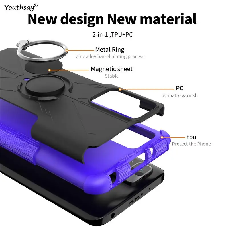 For Redmi 10 Case For Redmi 10 Cover Funda Shell Finger Ring Armor Shockproof Protective PC TPU Phone Bumper For Redmi 10
