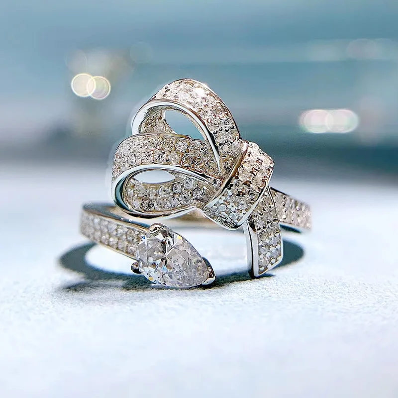 

Новинка 2022, кольцо в форме капли воды 4*6, кольцо с белыми бриллиантами из высокоуглеродистого бриллианта, Женское кольцо в европейском и аме...